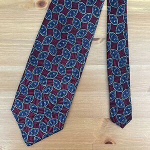 Vintage Robert Talbott Mens Silk Necktie Burgundy Blue Geometric Designer USA